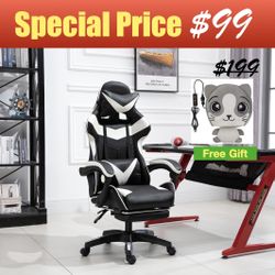 Massage Gaming Chair with Headrest + FootRest + Lumbar Support for E-Sports