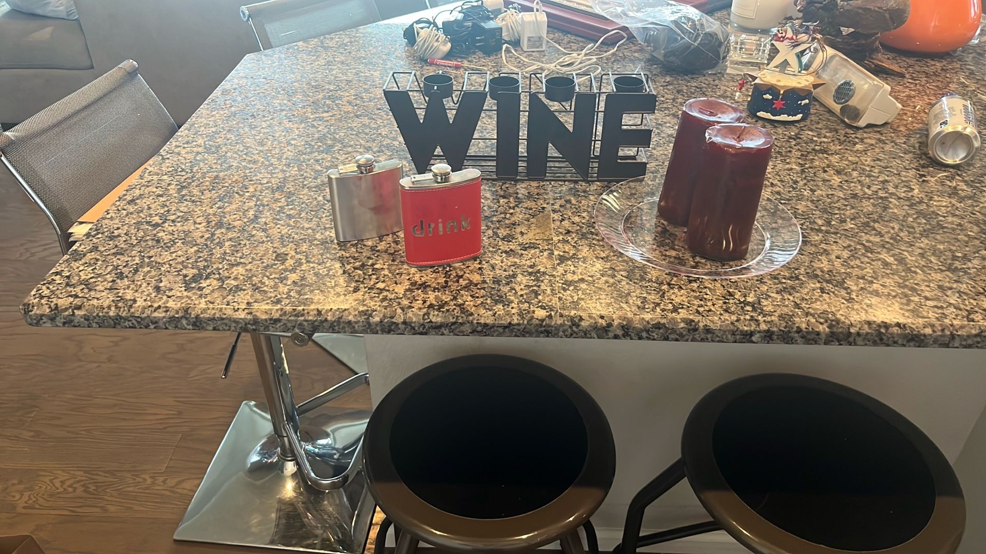 Wine candle holder, two flask, two new candles