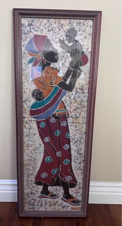 Vintage African Textile Art – Mother Holding Two Babies – E. Coco – Côte d’Ivoire, 1990s