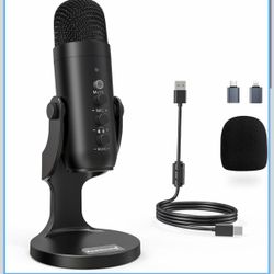Podcast Microphone For PC, Noise Cancellation USB Mic With Gain, Volume Adjustment & Mute Button, Monitoring & Echo, For YouTube, TikTok, Podcasting, 