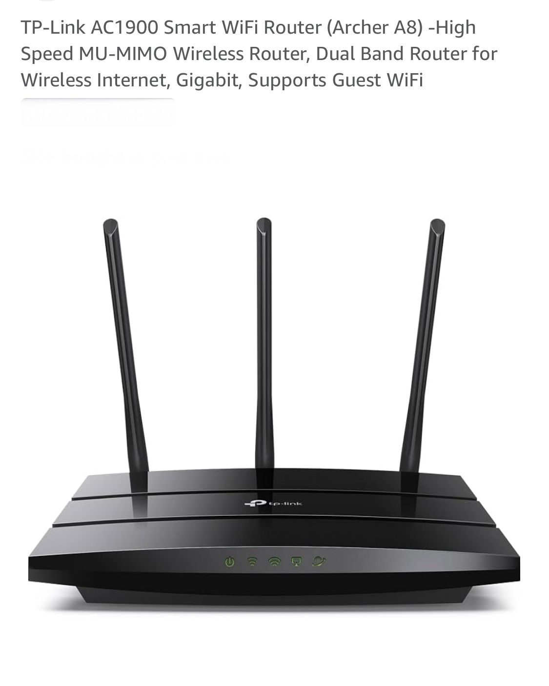 TP-Link AC1900 Smart WiFi Router (Archer A8) -High Speed MU-MIMO Wireless Router, Dual Band Router for Wireless Internet, Gigabit,
