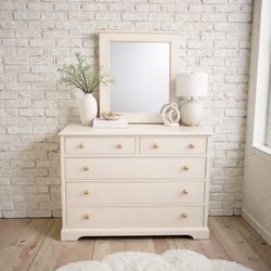 Soft Cream 5-Drawer Dresser with Antique Gold Hardware 