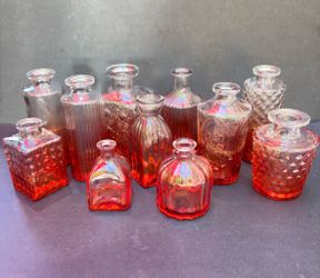 11 Bud Vases, Orange & Clear Ombré