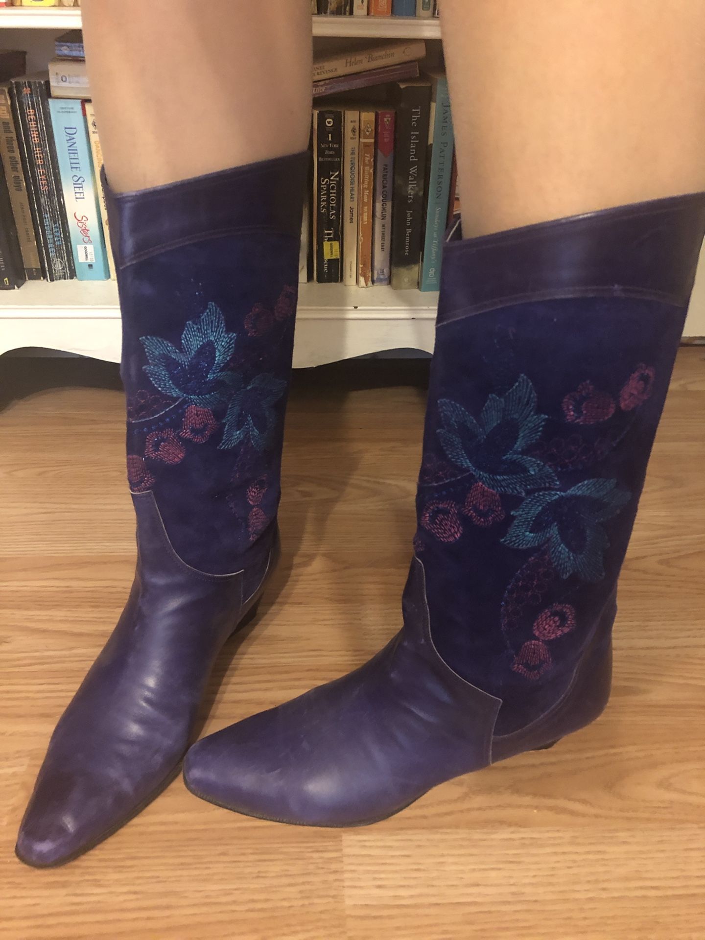 Vintage purple suede and leather boots