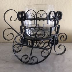 Beautiful Black Wrought Iron Metal Glass Carriage Candle Holder Small Flower Vase House Home decoration 