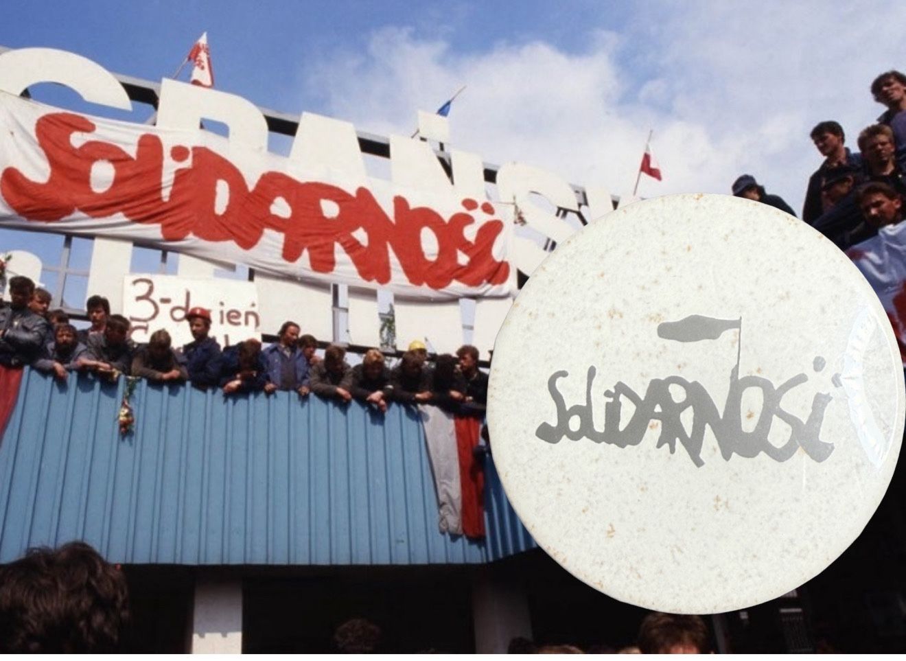 Vintage 1980s Solidarność Polish Solidarity Movement Pinback Brooch, 2.5”