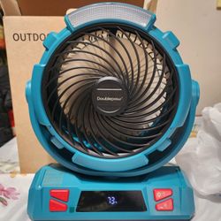 Doublepow Battery Spinning Blue Fan w/LED Light, 40000mAh Charger Emergency Power Remote Incl. (New)