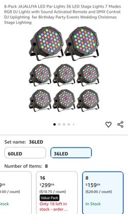 JAJALUYA 8-Pack RGB LED Par Stage Lights