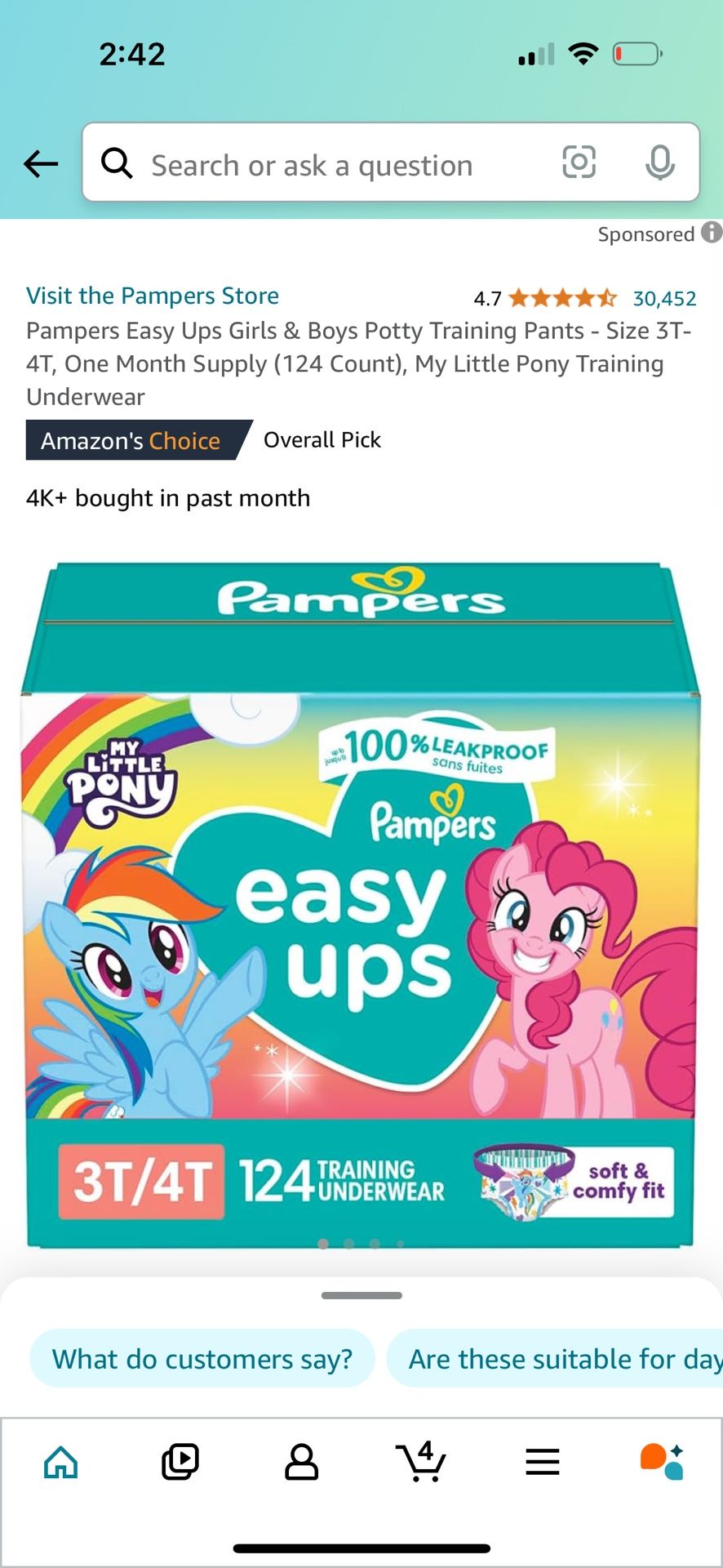 Pampers easy UPS  “Training Underwear” Size 3T-4T