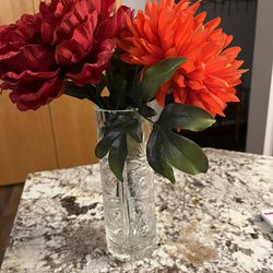 Crystal Vase With Artificial Flowers 