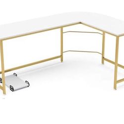 White And Gold Reversible L Shape Large Desk