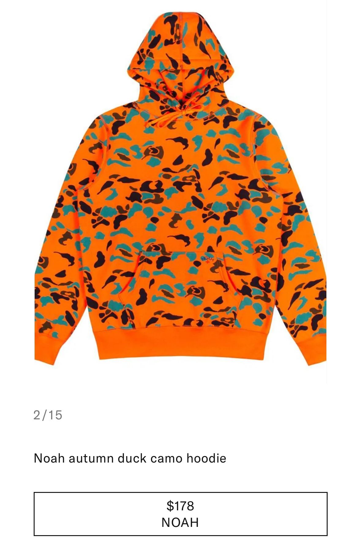 Noah Duck Camo Hoodie New Without Tags Size Large