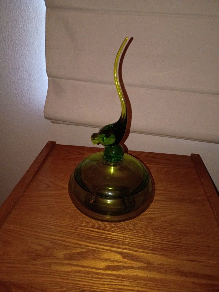 Viking Green Long Tailed Bird Candy Dish