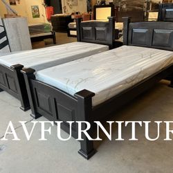 2 Twin Beds And 2 Memory Foam Mattresses
