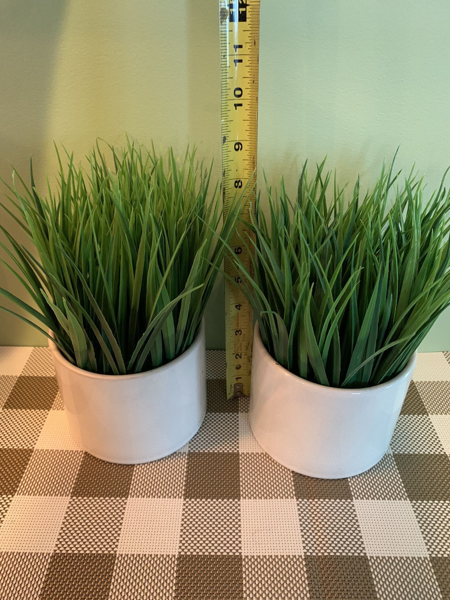2 Large Sea Grass Faux Plants In White Glazed Ceramic Pots With Glazed Finish