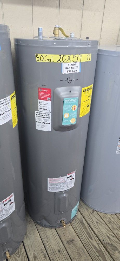 50 GALLONS ELECTRIC WATER HEATER GLADIATOR MODEL 1 YEAR WARRANTY GARANTÍA POR ESCRITO
