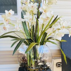 Beautiful Glass Planter With Orchid Flowers 