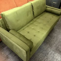 70”x 30” X 18 “ Brand New Velvet Olive Green Couch 