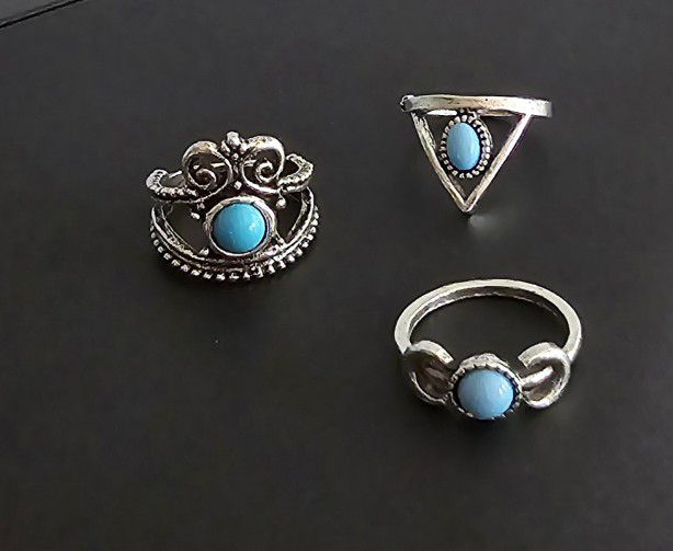 SETOF 3 TURQUOISE TREND ON MIX N MATCH NEW SIZE 7 RINGS