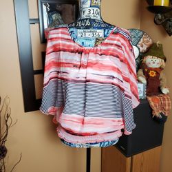 BCX STRIPED SHEER FLUTTER SLEEVE TOP!
