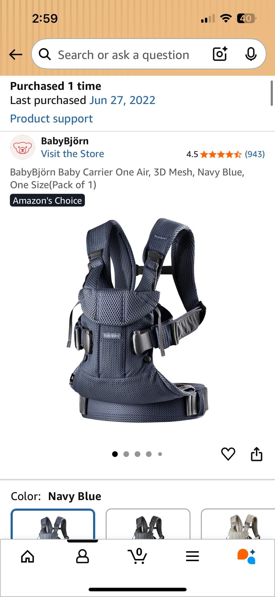 BabyBjorn navy mesh Carrier