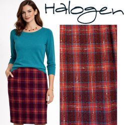 Halogen Avondale Tweed Plaid Pencil Skirt Wool Blend Sz 8