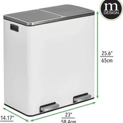 Metal Steel 16 Gallon/60-Liter, Large Dual Compartment Step Trash Can; Double Bin Trash Can/Recycler Combo for Kitchen; Holds Garbage, Recycling; Feat