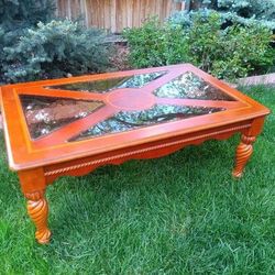 Wood And Glass Top Rectangular Living Room Table 48" X 30" X 20" Tall