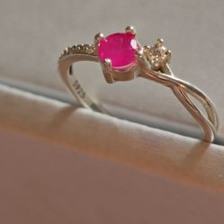 Natural Burmese Ruby Ring – Sterling Silver (Size 6.5)