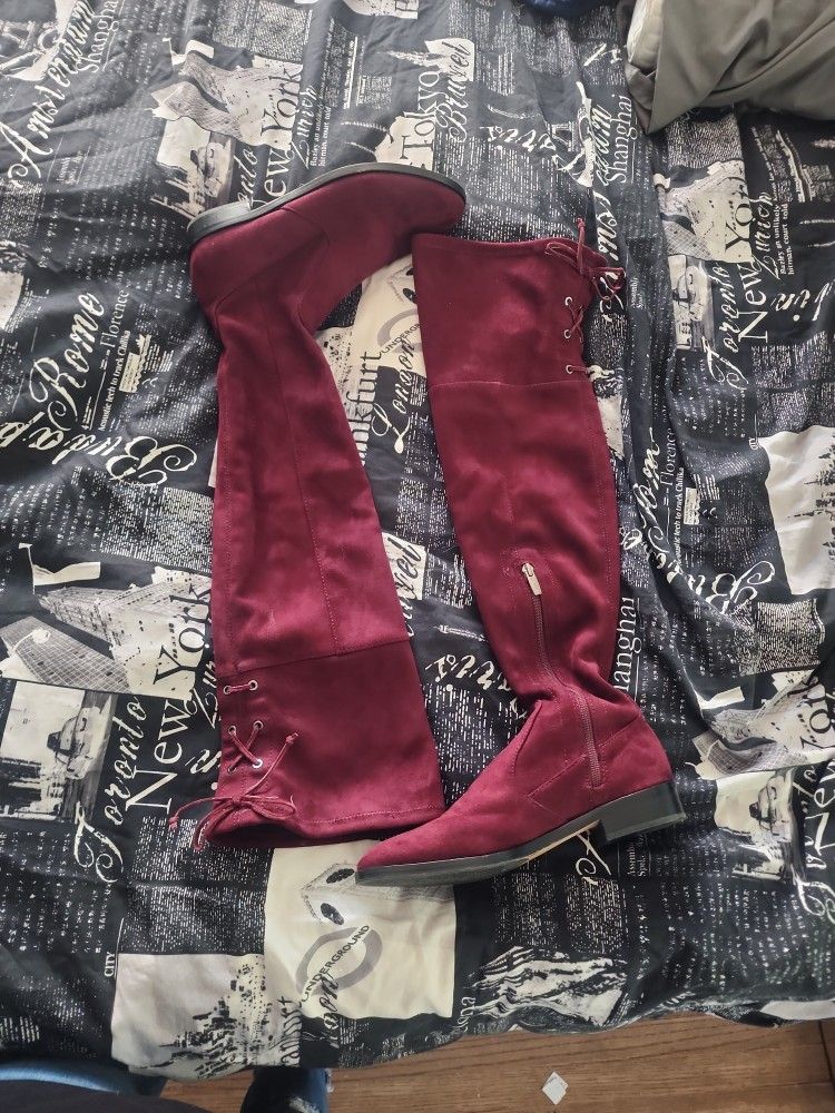 Vince Canuto Crisintha Burgundy Fox Stretch Suede Over The Knee Boots