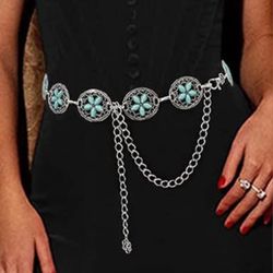New 36-43" Turquoise Chain concho country western Adjustable Belt 