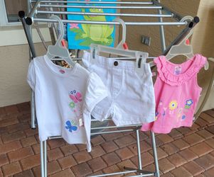 NEW...GIRL'S SIZE 12 MONTHS...WHITE SHORTS & 2 TOPS