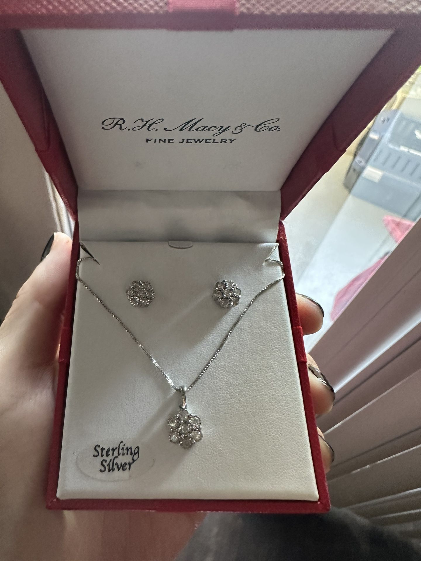 Sterling Silver Necklace And Earrings In Box