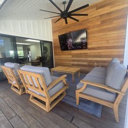 New TEAK Outdoor Patio Wood Furniture Lounge Sunbrella Set