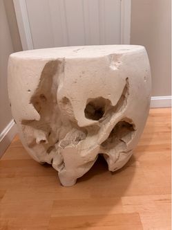 Nature-inspired Side Table with White Textured Finish