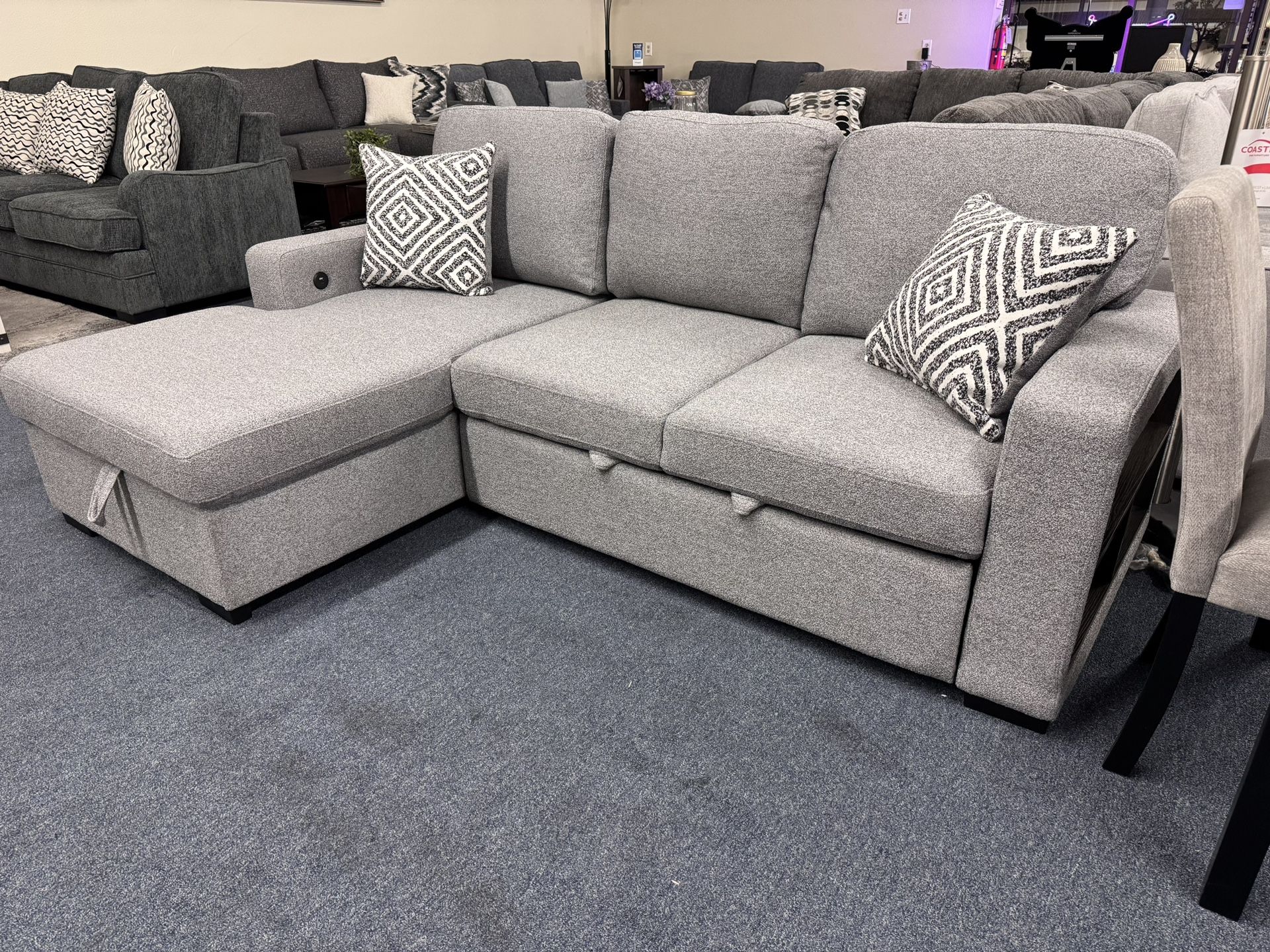 Gray Sectional Sleeper W/usb Ports