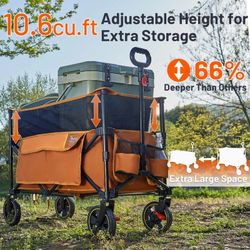 TIMBER RIDGE 400L Large Capacity Folding Double Decker Wagon with Brakes, 54" Extra Long Extender Wagon Cart, 450lbs Heavy Duty Collapsible Cart, All-