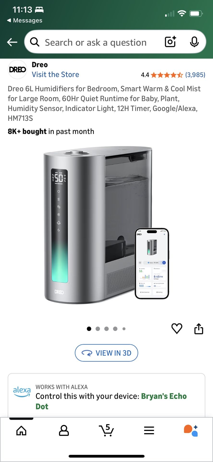 Dreo 6L Humidifiers for Bedroom, Smart Warm & Cool Mist for Large Room, 60Hr Quiet Runtime for Baby, Plant, Humidity Sensor, Indicator Light, 12H Time