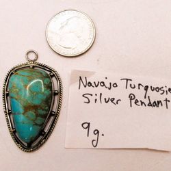Vintage Sterling Silver Navajo Turquoise Pendant