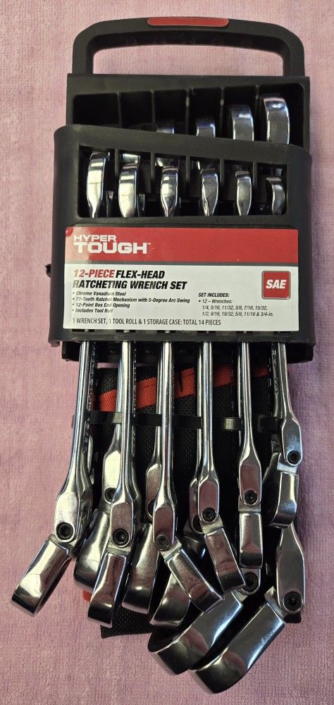 Hyper Tough 12pc Flex-Head Ratcheting Wrench Set