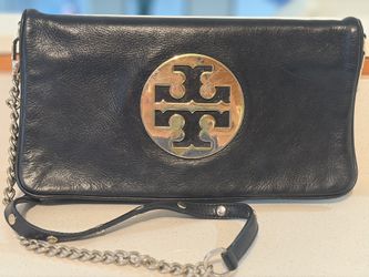 Tory Burch black leather shoulder handbag with gold hardware