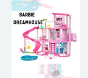 Mattel Barbie Dreamhouse Pool Party Doll House featuring a 3-story spiral slide