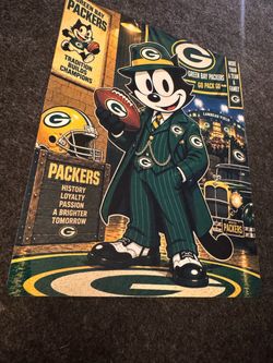 Green Bay Packers Felix the cat on a metal sheet