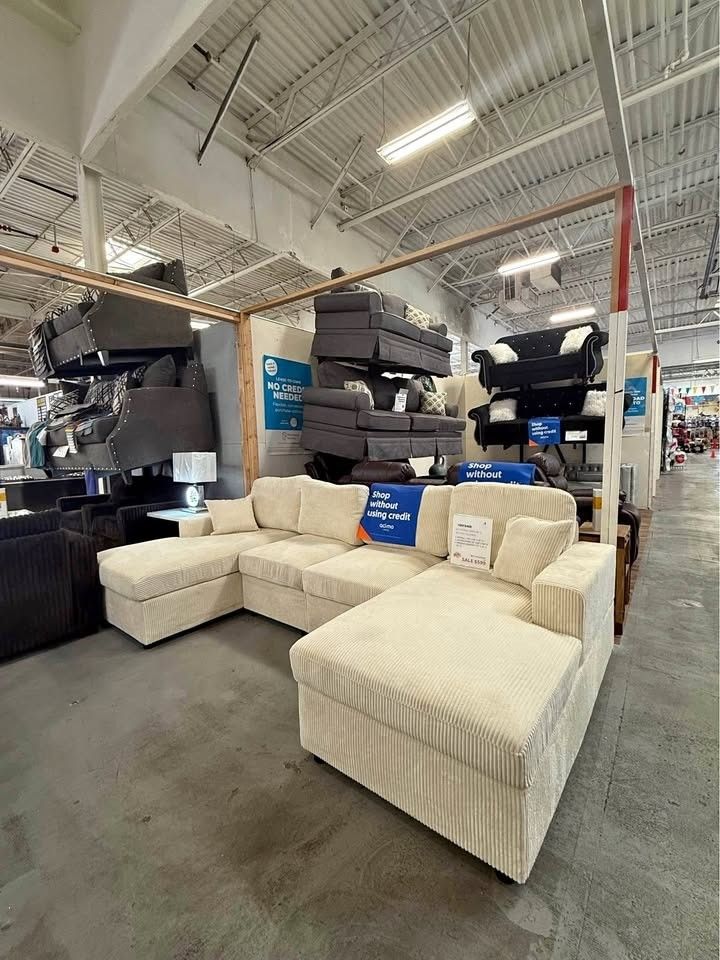 Ivory corduroy Double chaise sectional sofa