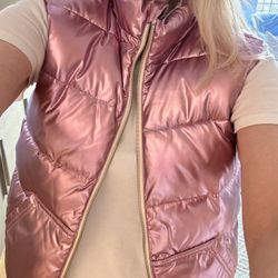 Reversible Puffer Vest - Pink & Silver - Ladies Small