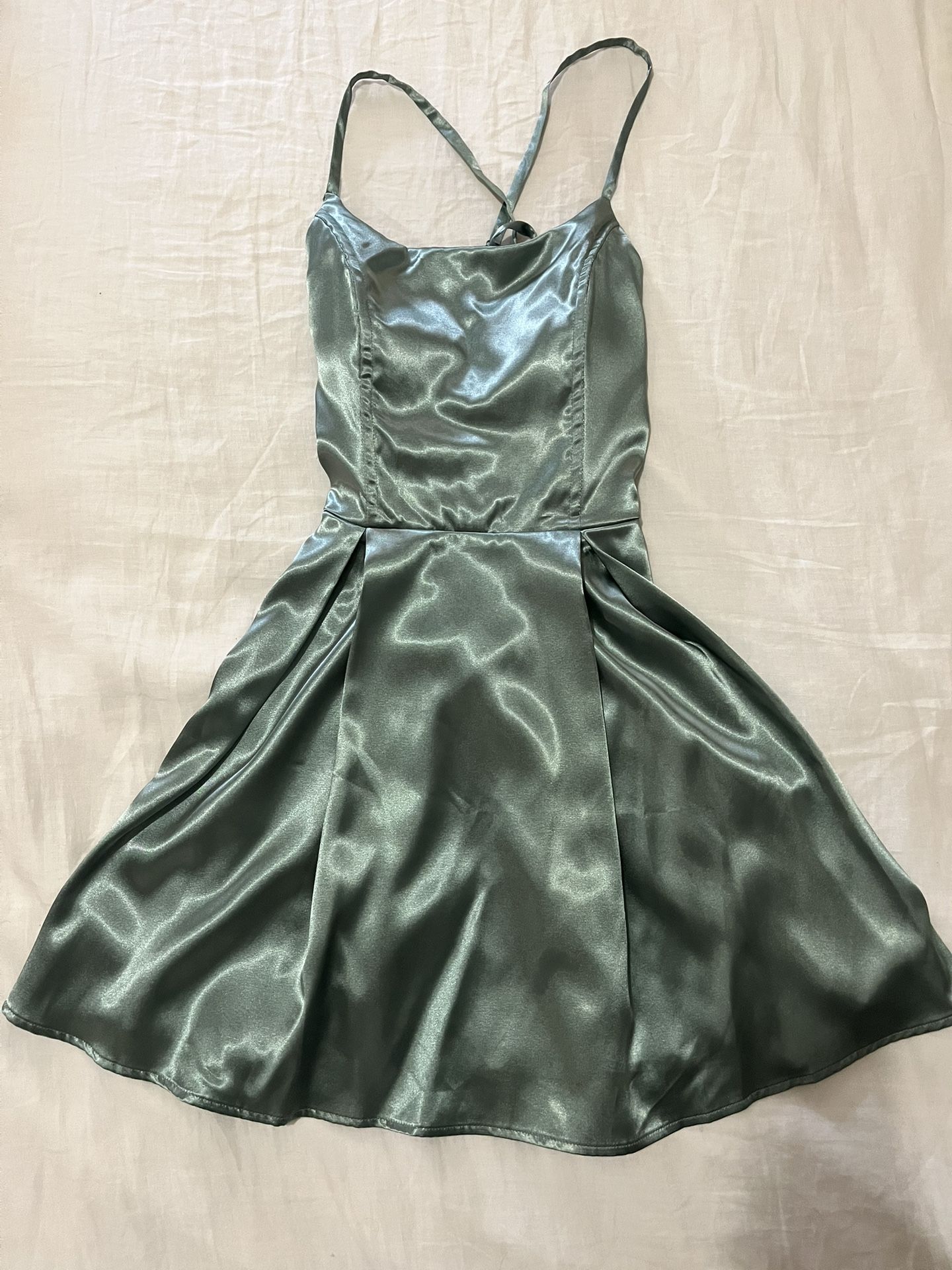 Satin Mini Dress- Light Sage Green