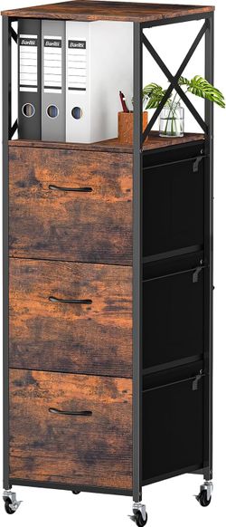 3 Drawers File Cabinet, Vertical Filing Cabinets for Home Office, Drawer with Adjustable Hanging Rail, A4/Letter Size Hanging File Folders, Open Shelf