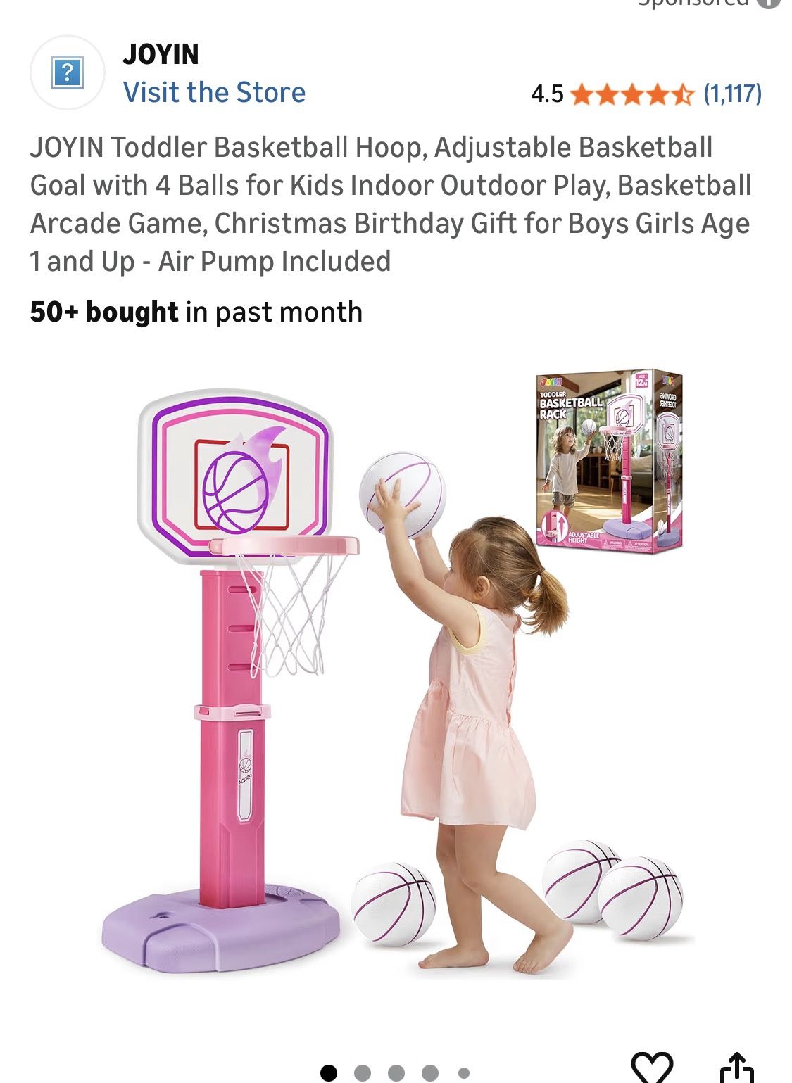 Joyin New Pink Toddler Basketball Hoop W Pump/Ball