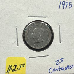 Moneda de El Salvador 25 centavos de 1975