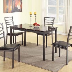 5 Piece Faux Marble Top Dining Table Set 